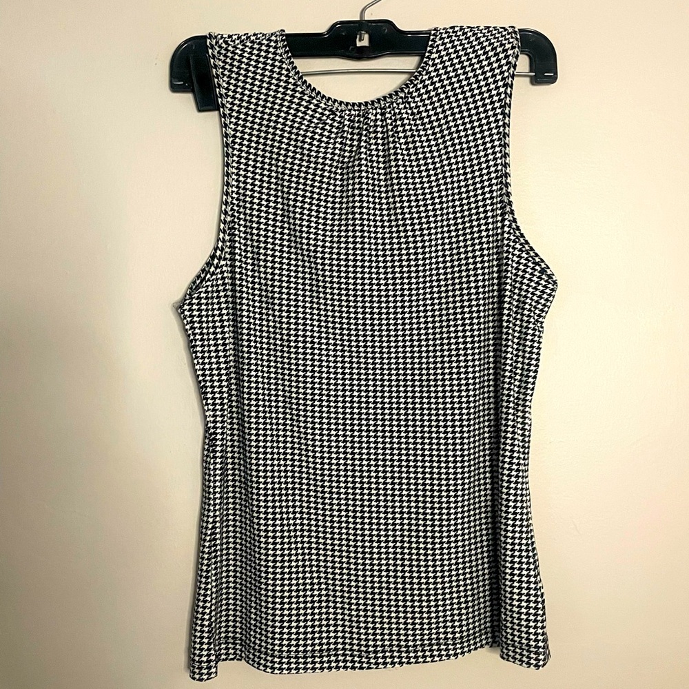 Chaps Vintage Houndstooth Tank Stretch Black & White Size small